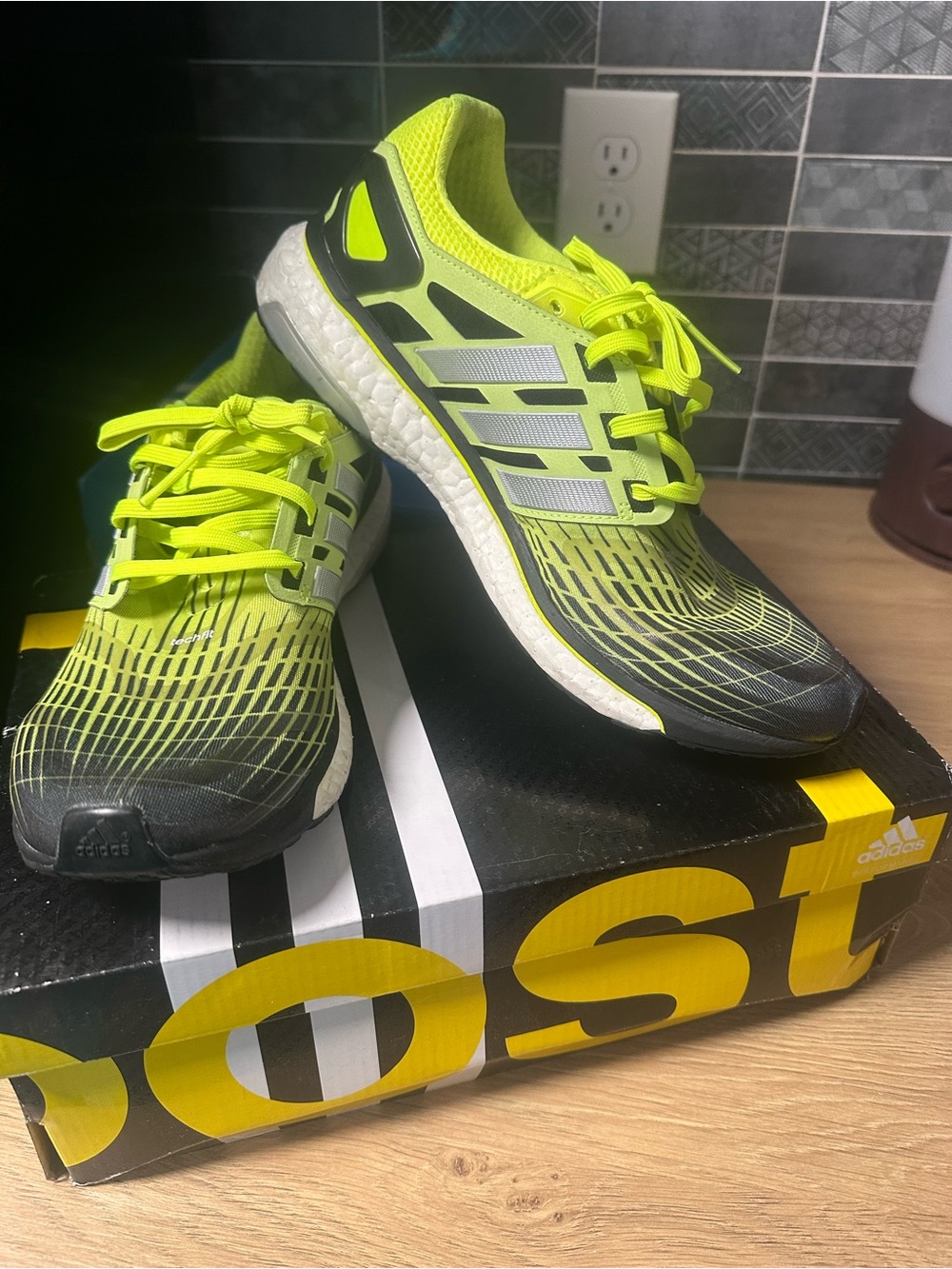 adidas Neon Yellow and Black Energy Boost Running Shoes